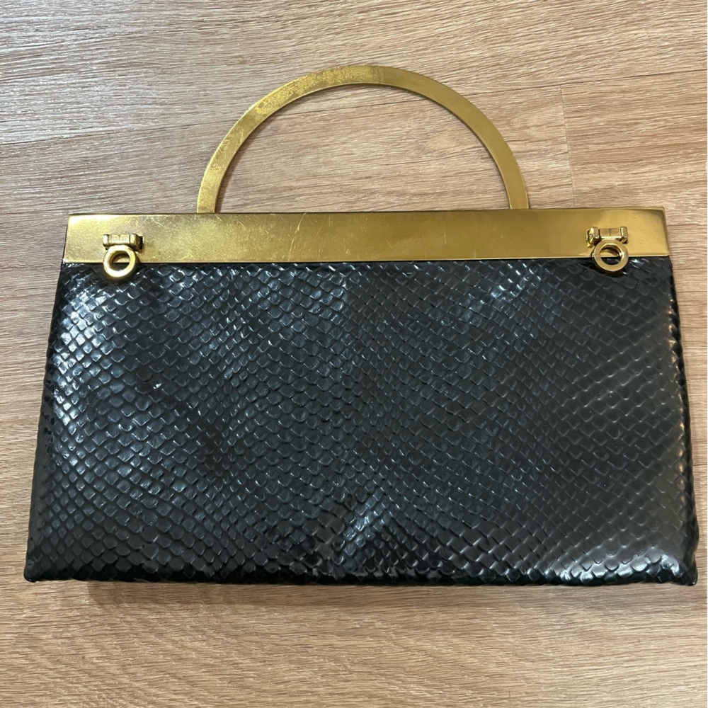 Vintage  Black and Gold metal Clutch Bag